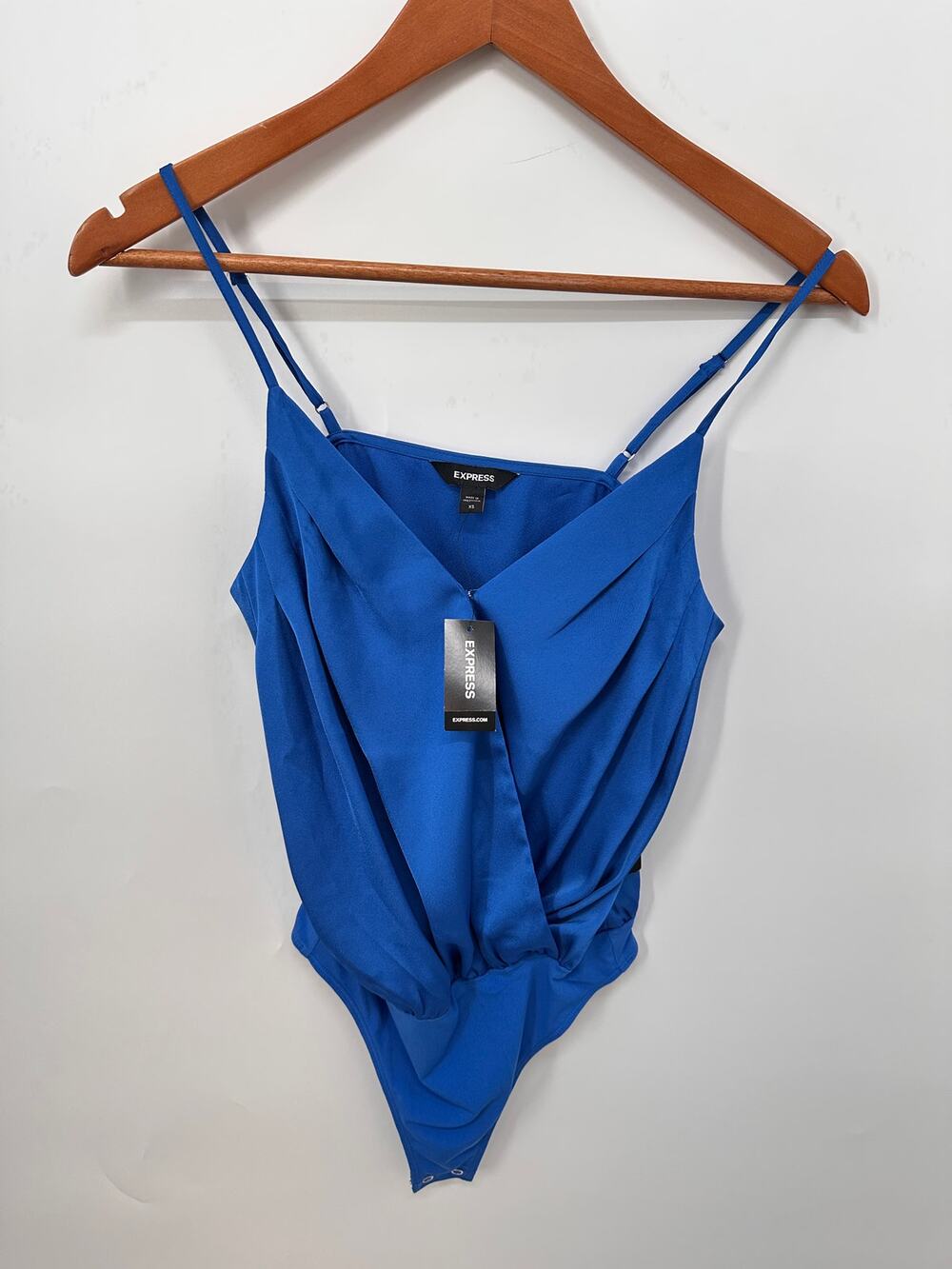 EXPRESS NWT Blue Surplice Neck Bodysuit // XS